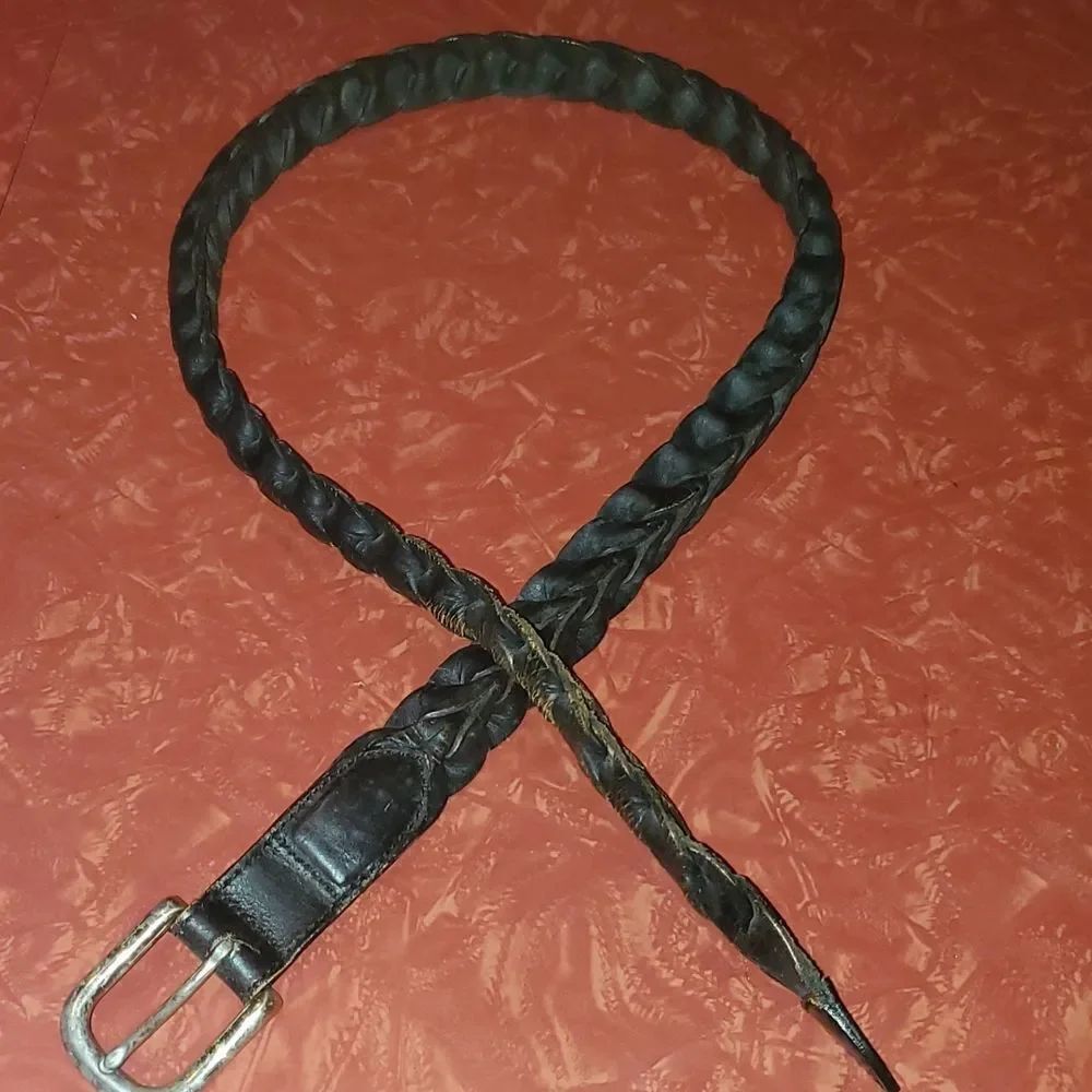 Vintage Brighton Black Leather Woven Belt 36